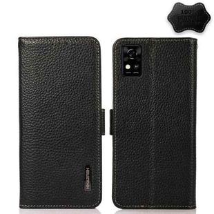 For ZTE Blade A31 KHAZNEH Side-Magnetic Litchi Genuine Leather RFID Phone Case(Black)