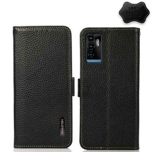 For ZTE Blade A71 KHAZNEH Side-Magnetic Litchi Genuine Leather RFID Phone Case(Black)