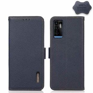 For ZTE Blade A71 KHAZNEH Side-Magnetic Litchi Genuine Leather RFID Phone Case(Blue)