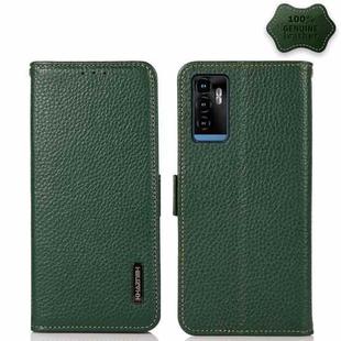 For ZTE Blade A71 KHAZNEH Side-Magnetic Litchi Genuine Leather RFID Phone Case(Green)