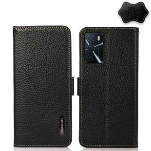 For OPPO A16 KHAZNEH Side-Magnetic Litchi Genuine Leather RFID Phone Case(Black)