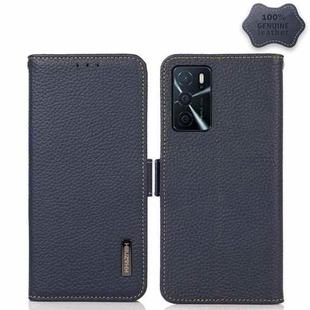 For OPPO A16 / A16e KHAZNEH Side-Magnetic Litchi Genuine Leather RFID Phone Case(Blue)