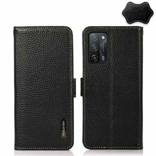 For OPPO A55 5G KHAZNEH Side-Magnetic Litchi Genuine Leather RFID Case(Black)