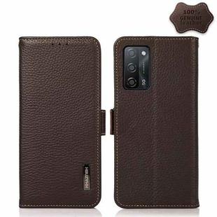 For OPPO A55 5G KHAZNEH Side-Magnetic Litchi Genuine Leather RFID Case(Brown)