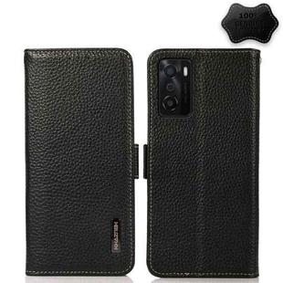 For OPPO A55s 5G JP Version KHAZNEH Side-Magnetic Litchi Genuine Leather RFID Case(Black)