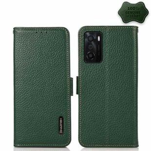 For OPPO A55s 5G JP Version KHAZNEH Side-Magnetic Litchi Genuine Leather RFID Case(Green)