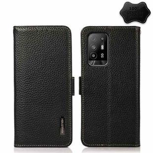 For OPPO F19 Pro KHAZNEH Side-Magnetic Litchi Genuine Leather RFID Case(Black)