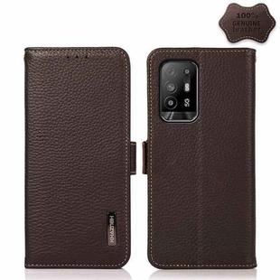 For OPPO F19 Pro KHAZNEH Side-Magnetic Litchi Genuine Leather RFID Case(Brown)