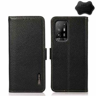 For OPPO F19 Pro+ 5G / Reno5 Z / A94 5G KHAZNEH Side-Magnetic Litchi Genuine Leather RFID Case(Black)