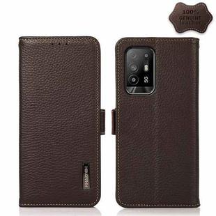 For OPPO F19 Pro+ 5G / Reno5 Z / A94 5G KHAZNEH Side-Magnetic Litchi Genuine Leather RFID Case(Brown)