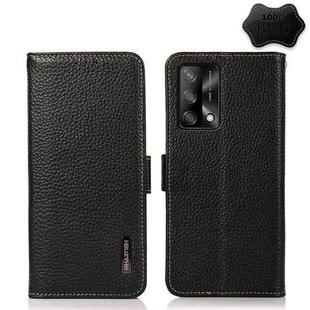 For OPPO F19 KHAZNEH Side-Magnetic Litchi Genuine Leather RFID Case(Black)