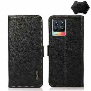 For OPPO Realme 8 / 8 Pro KHAZNEH Side-Magnetic Litchi Genuine Leather RFID Case(Black)