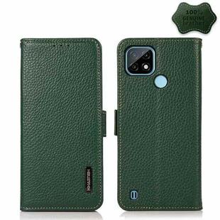 For OPPO Realme C21 KHAZNEH Side-Magnetic Litchi Genuine Leather RFID Case(Green)