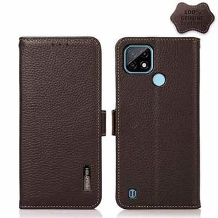 For OPPO Realme C21 KHAZNEH Side-Magnetic Litchi Genuine Leather RFID Case(Brown)