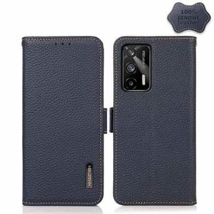For OPPO Realme GT 5G KHAZNEH Side-Magnetic Litchi Genuine Leather RFID Case(Blue)