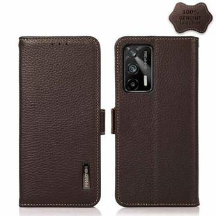 For OPPO Realme GT 5G KHAZNEH Side-Magnetic Litchi Genuine Leather RFID Case(Brown)