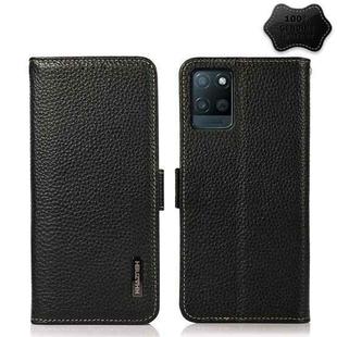 For OPPO Realme V11 5G KHAZNEH Side-Magnetic Litchi Genuine Leather RFID Case(Black)