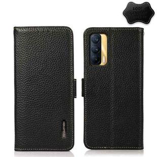 For OPPO Realme V15 5G KHAZNEH Side-Magnetic Litchi Genuine Leather RFID Case(Black)