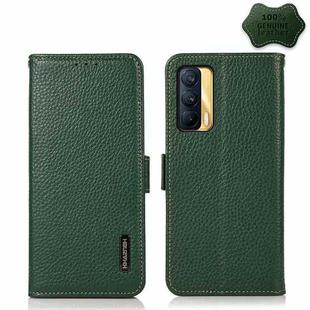 For OPPO Realme V15 5G KHAZNEH Side-Magnetic Litchi Genuine Leather RFID Case(Green)