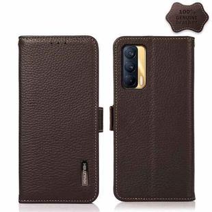 For OPPO Realme V15 5G KHAZNEH Side-Magnetic Litchi Genuine Leather RFID Case(Brown)
