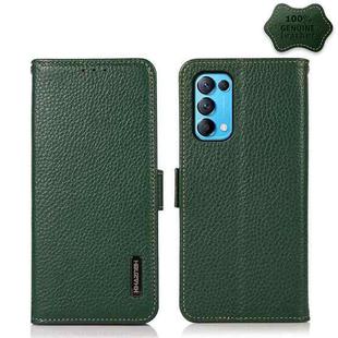 For OPPO Reno5 5G / Find X3 Lite KHAZNEH Side-Magnetic Litchi Genuine Leather RFID Case(Green)