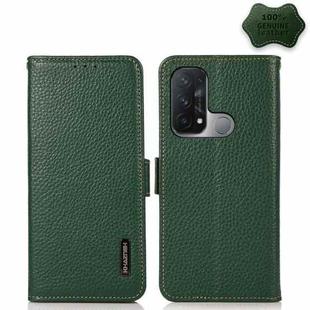 For OPPO Reno5 A JP Version KHAZNEH Side-Magnetic Litchi Genuine Leather RFID Case(Green)