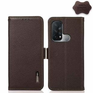 For OPPO Reno5 A JP Version KHAZNEH Side-Magnetic Litchi Genuine Leather RFID Case(Brown)