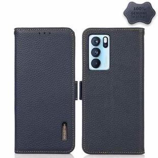 For OPPO Reno6 Pro 5G KHAZNEH Side-Magnetic Litchi Genuine Leather RFID Case(Blue)