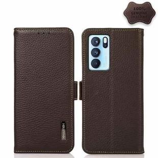 For OPPO Reno6 Pro 5G KHAZNEH Side-Magnetic Litchi Genuine Leather RFID Case(Brown)