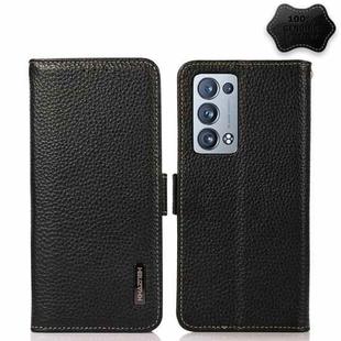 For OPPO Reno6 Pro+ 5G KHAZNEH Side-Magnetic Litchi Genuine Leather RFID Case(Black)