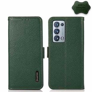 For OPPO Reno6 Pro+ 5G KHAZNEH Side-Magnetic Litchi Genuine Leather RFID Case(Green)