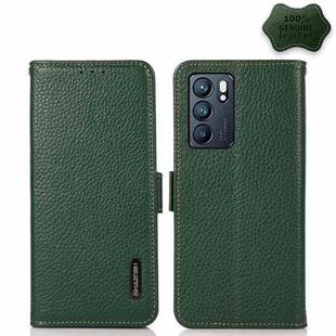 For OPPO Reno6 5G KHAZNEH Side-Magnetic Litchi Genuine Leather RFID Case(Green)