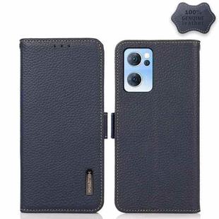 For OPPO Reno7 5G KHAZNEH Side-Magnetic Litchi Genuine Leather RFID Case(Blue)