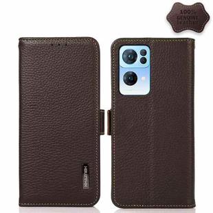 For OPPO Reno7 Pro 5G KHAZNEH Side-Magnetic Litchi Genuine Leather RFID Case(Brown)