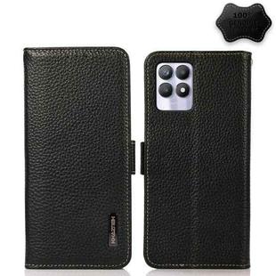 For OPPO Realme 8i KHAZNEH Side-Magnetic Litchi Genuine Leather RFID Case(Black)