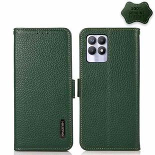 For OPPO Realme 8i KHAZNEH Side-Magnetic Litchi Genuine Leather RFID Case(Green)