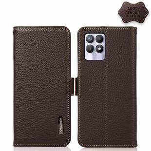 For OPPO Realme 8i KHAZNEH Side-Magnetic Litchi Genuine Leather RFID Case(Brown)