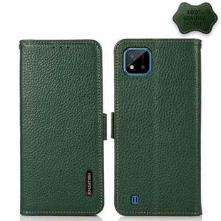 For OPPO Realme C20 KHAZNEH Side-Magnetic Litchi Genuine Leather RFID Case(Green)