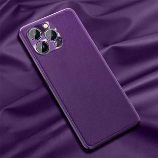 For iPhone 13 Pro Plain Skin Leather Case (Purple)