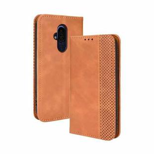 For Fujitsu Arrows F-52B JP Magnetic Buckle Retro Texture Leather Case(Brown)