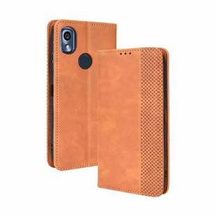 For Kyocera KY-51B Magnetic Buckle Retro Texture Leather Case(Brown)