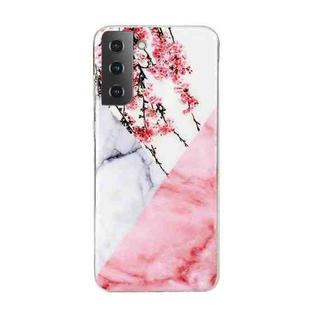 For Samsung Galaxy S22 5G Marble Pattern Soft TPU Phone Case(Plum Blossom)