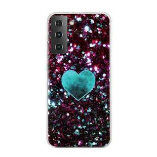 For Samsung Galaxy S22+ 5G Marble Pattern Soft TPU Phone Case(Green Love)