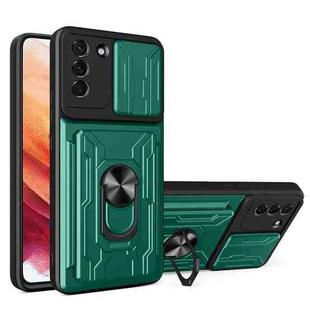 For Samsung Galaxy S21+ 5G Sliding Camshield Card Phone Case(Dark Green)