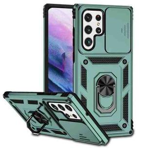 For Samsung Galaxy S22 Ultra 5G Sliding Camshield Holder Phone Case(Dark Green)