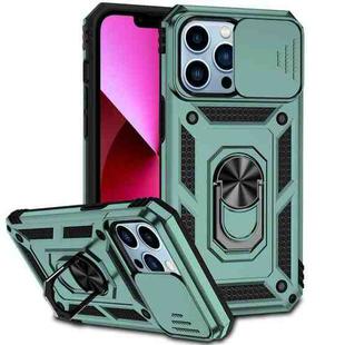 For iPhone 13 Pro Sliding Camshield Holder Phone Case (Dark Green)