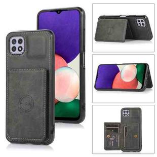 For Samsung Galaxy A22 5G Calf Texture Magnetic Card Bag PU Phone Case(Black)