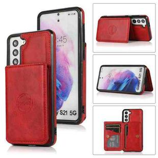 For Samsung Galaxy S21 5G Calf Texture Magnetic Card Bag PU Phone Case(Red)
