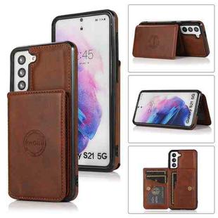 For Samsung Galaxy S21 5G Calf Texture Magnetic Card Bag PU Phone Case(Coffee)
