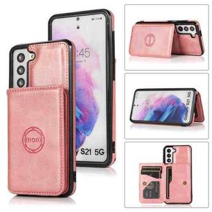 For Samsung Galaxy S21+ 5G Calf Texture Magnetic Card Bag PU Phone Case(Rose Gold)